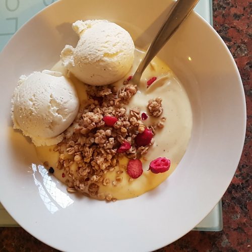 Yoghurt, granola and coconut ice cream! Mmm